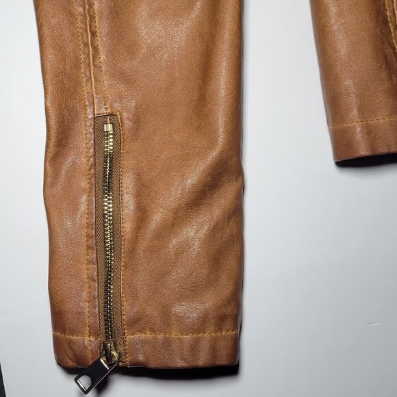 Blu Pepper Womens Brown Faux Leather Biker Jacket with Removable Hood Size Large - Picture 6 of 16